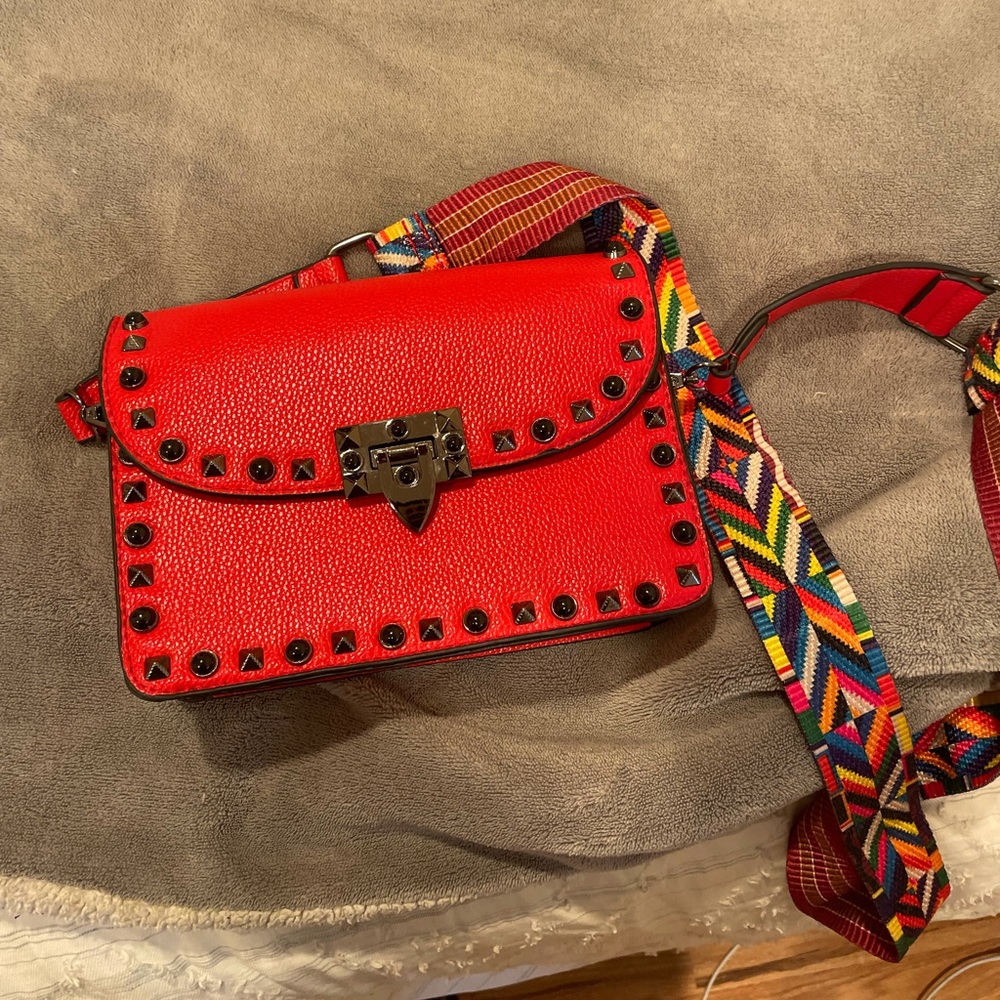 Ruby Red Crossbody Bag With Rainbow Strap - image 5
